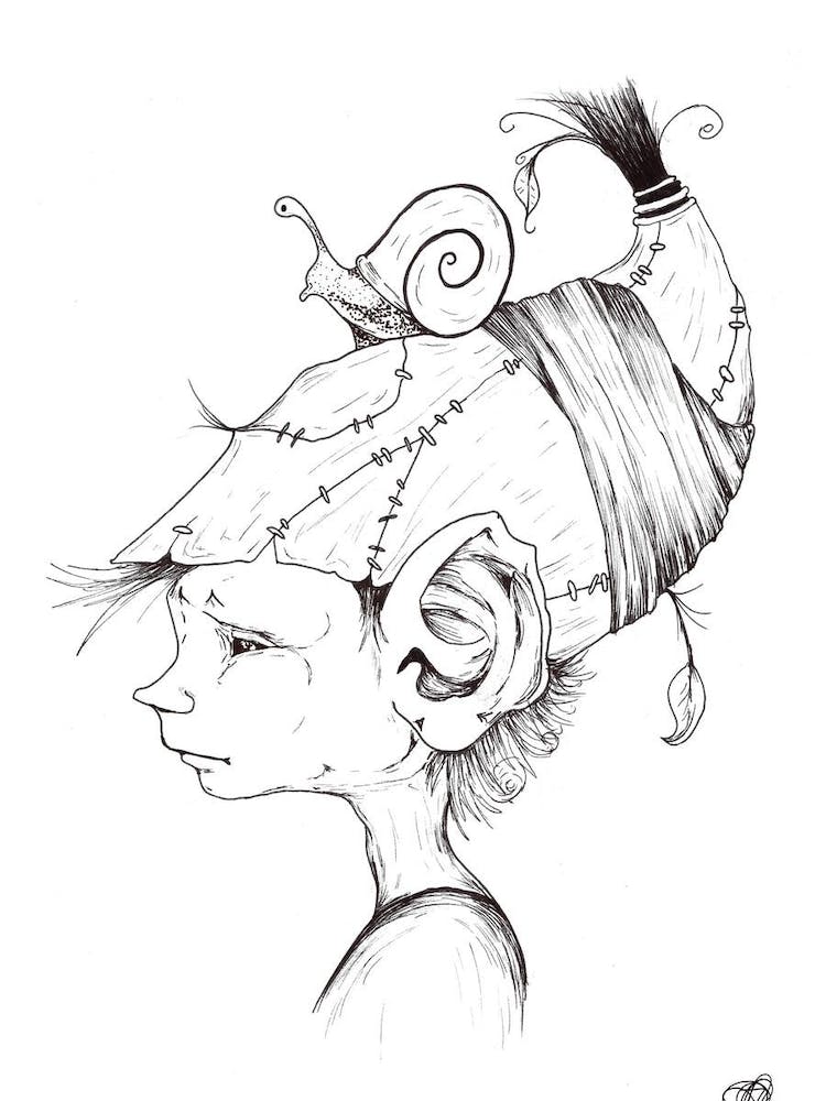 Black and White Pixie with Snail