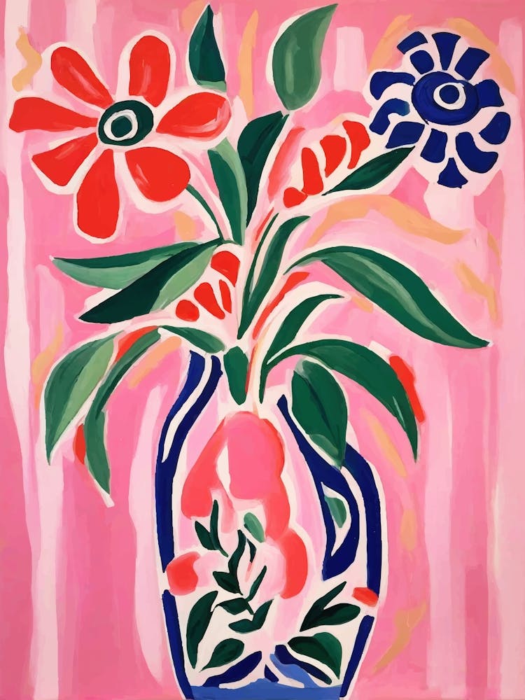 Pink Vase Of Flowers