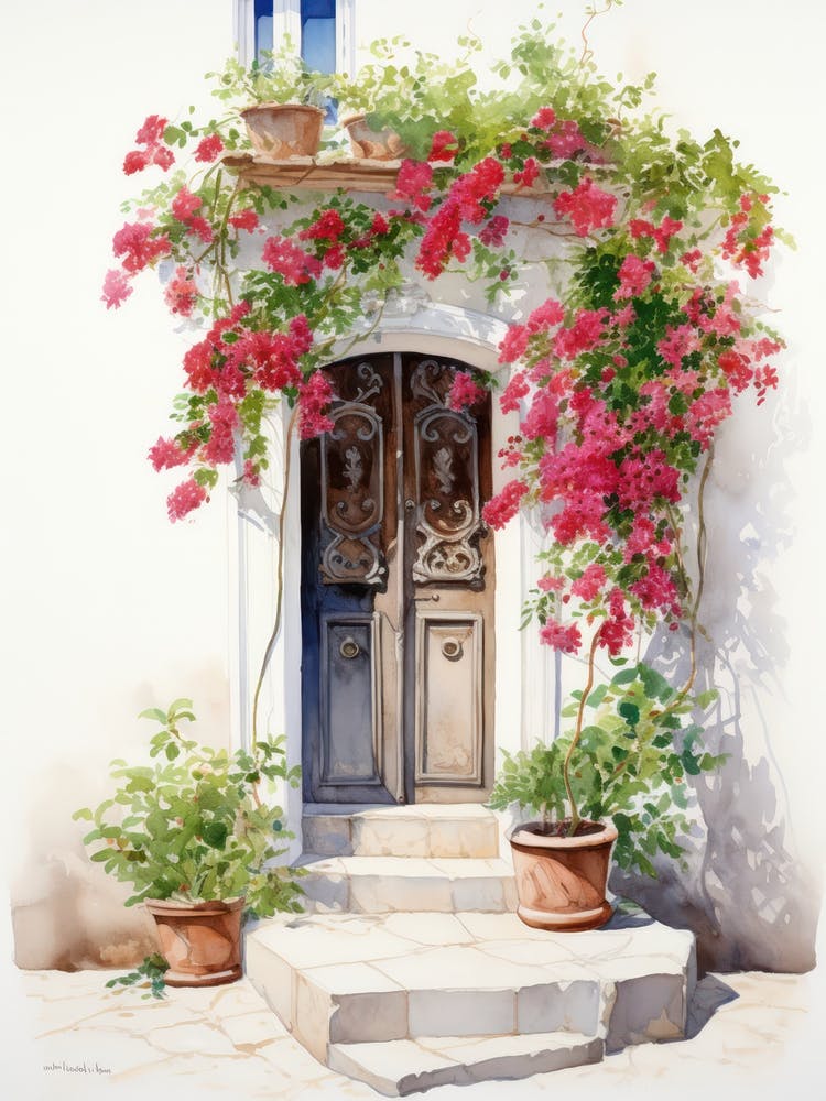 Rhodes, Greece   Mediterranean Doors Watercolour Painting 3