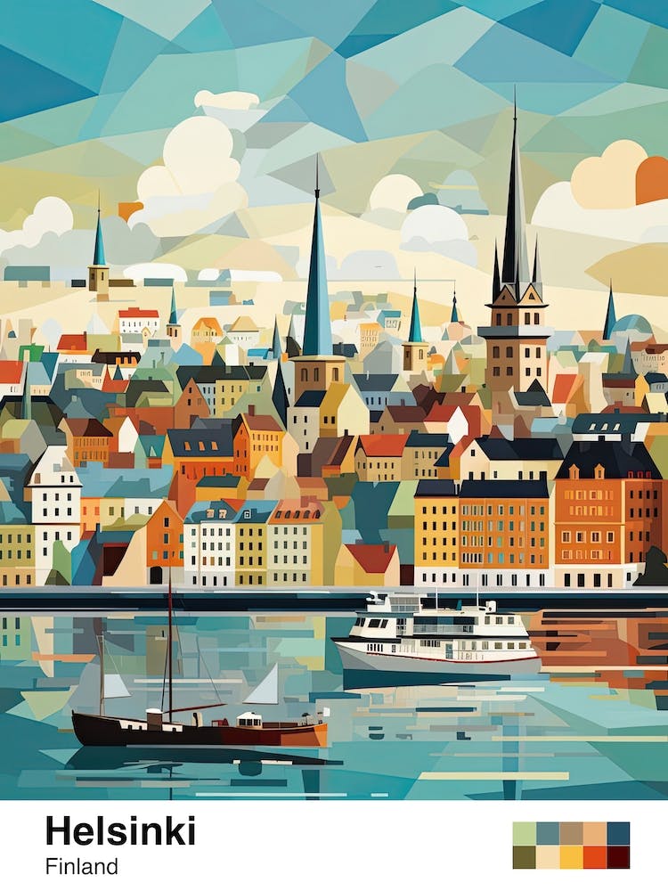Helsinki, Finland, Geometric Illustration 3 Poster