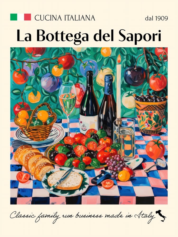 La Bottega Del Sapori Trattoria Italian Poster Food Kitchen