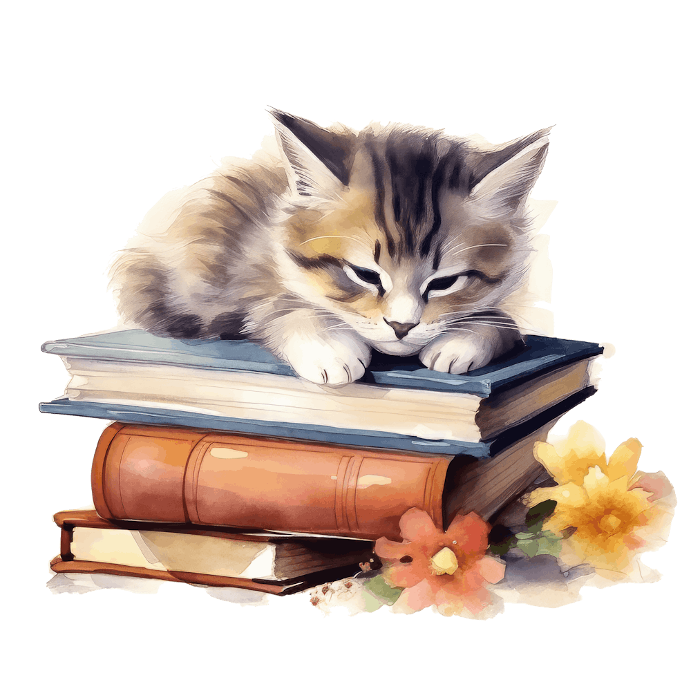 Cat Sleeping On Books 6