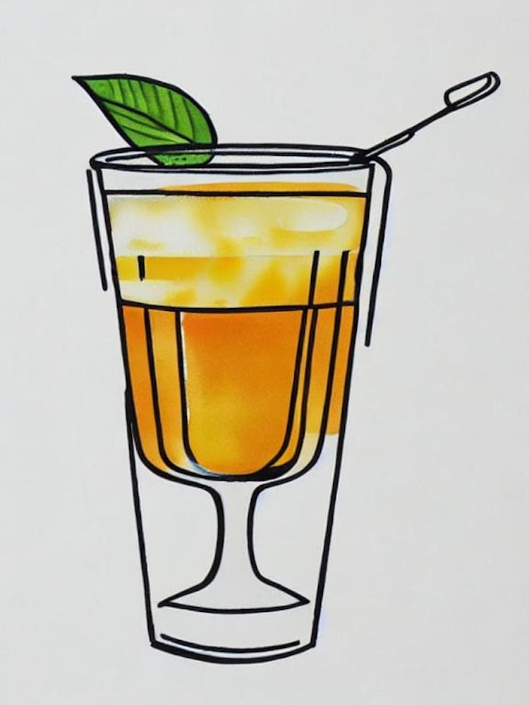 Aperol Spritz Minimal Line Drawing With Watercolour Cocktail Poster