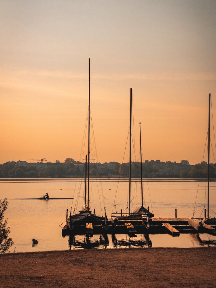 Sunrise Sailboats On Alster Lake, Hamburg