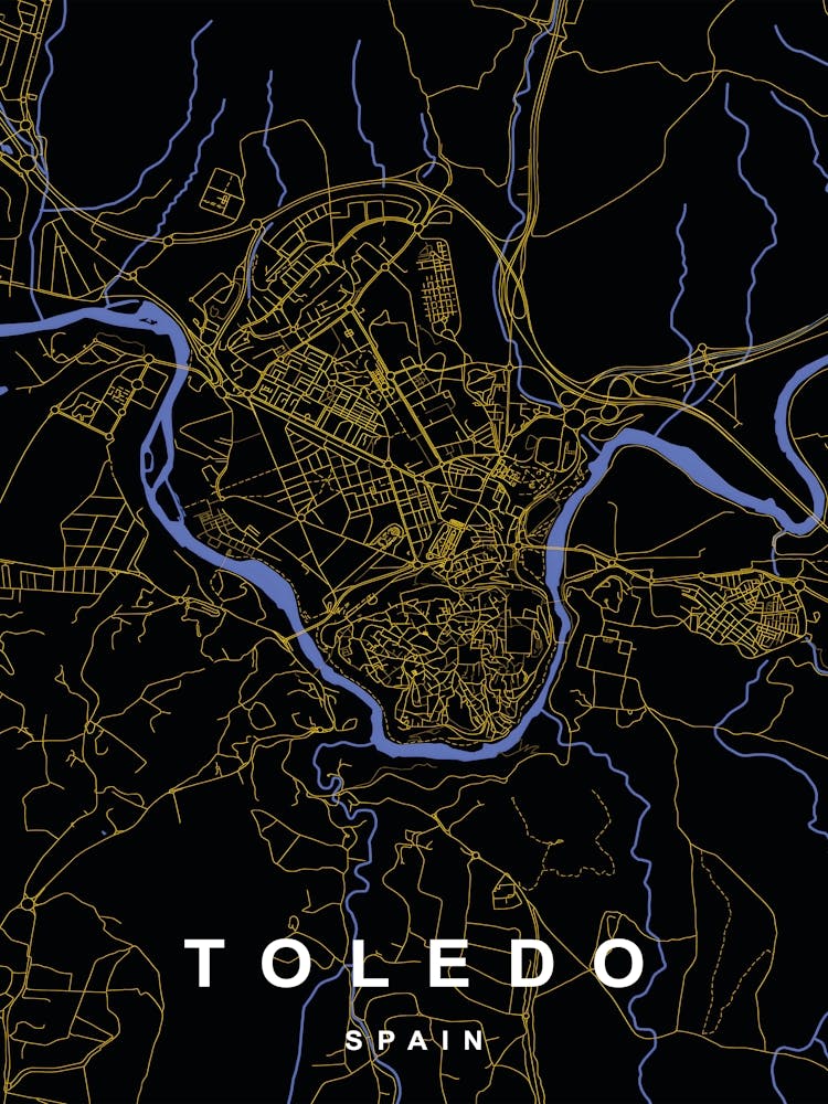 Toledo Spain City Map Black and Gold