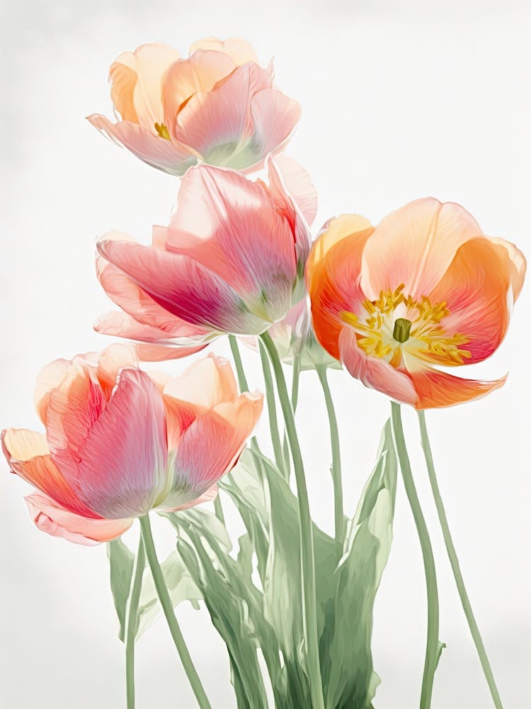 Bunch Of Tulips Flowers Acrylic Painting In Pastel Colours 5