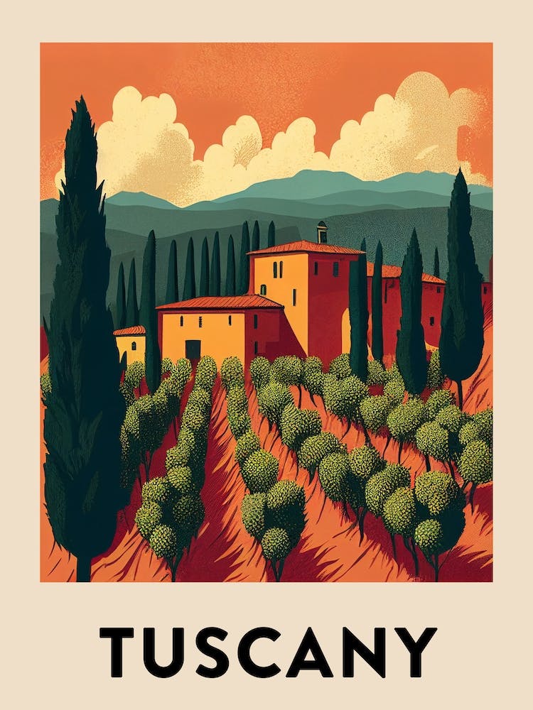 Tuscany Vintage Travel Poster