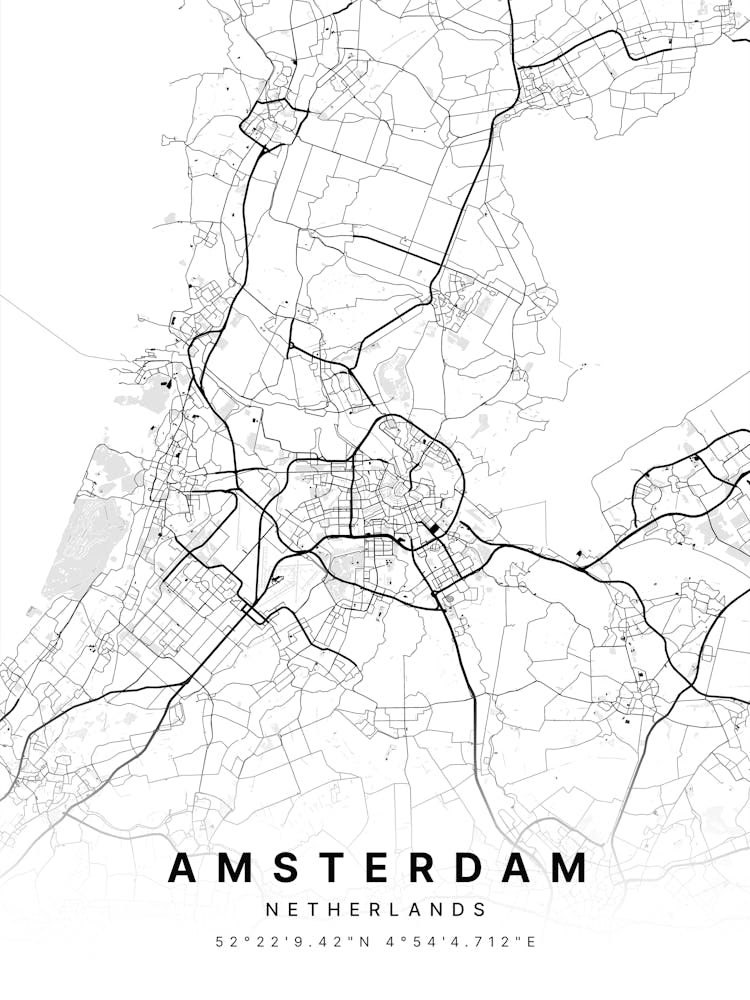 Amsterdam Netherlands White Map
