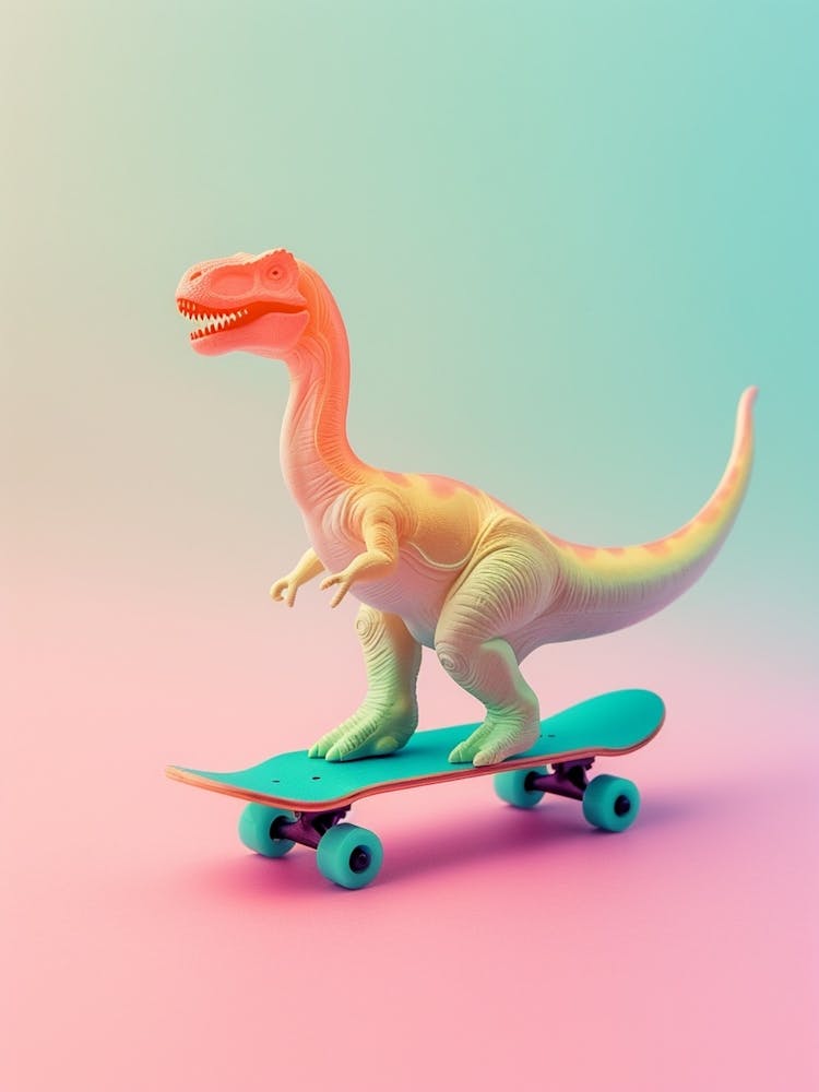 Pastel Toy Dinosaur On A Skateboard 3