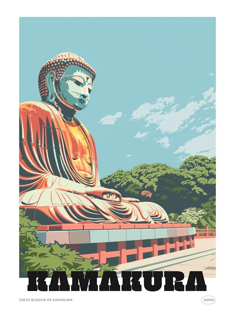 Great Buddha Of Kamakura 1 Colourful Illustration Poster