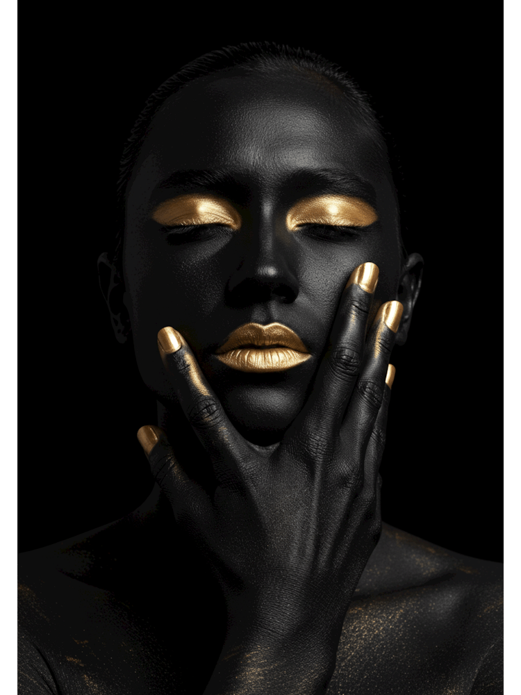 Beauty Portrait of a Black Woman With Gold Makeup