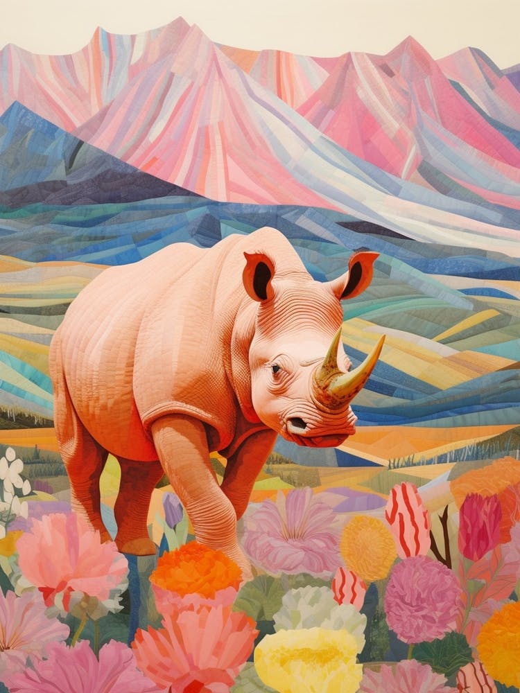 Colourful Rhino With Plants 12