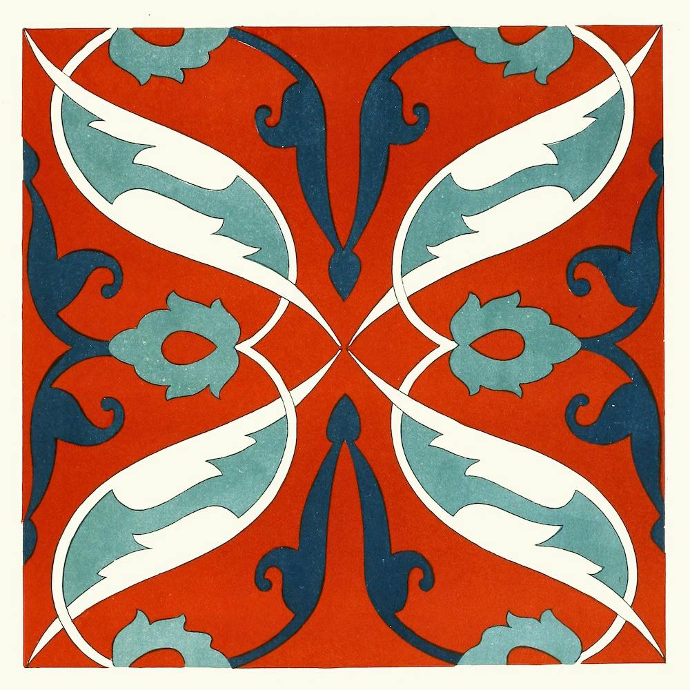Red And Green Ornamental Tile From The Afghan Boundary Commission