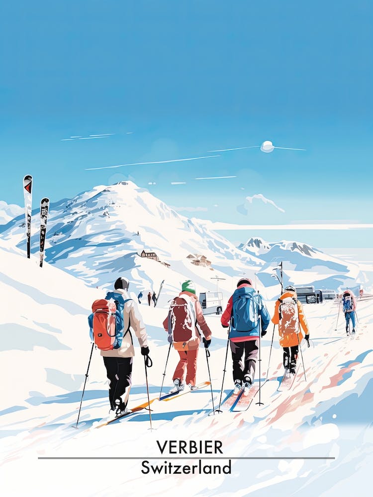 Verbier   Switzerland, Ski Resort Poster Illustration 3