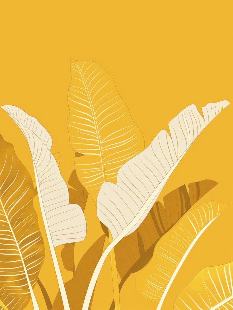 Banana Leaves On Yellow Background 2