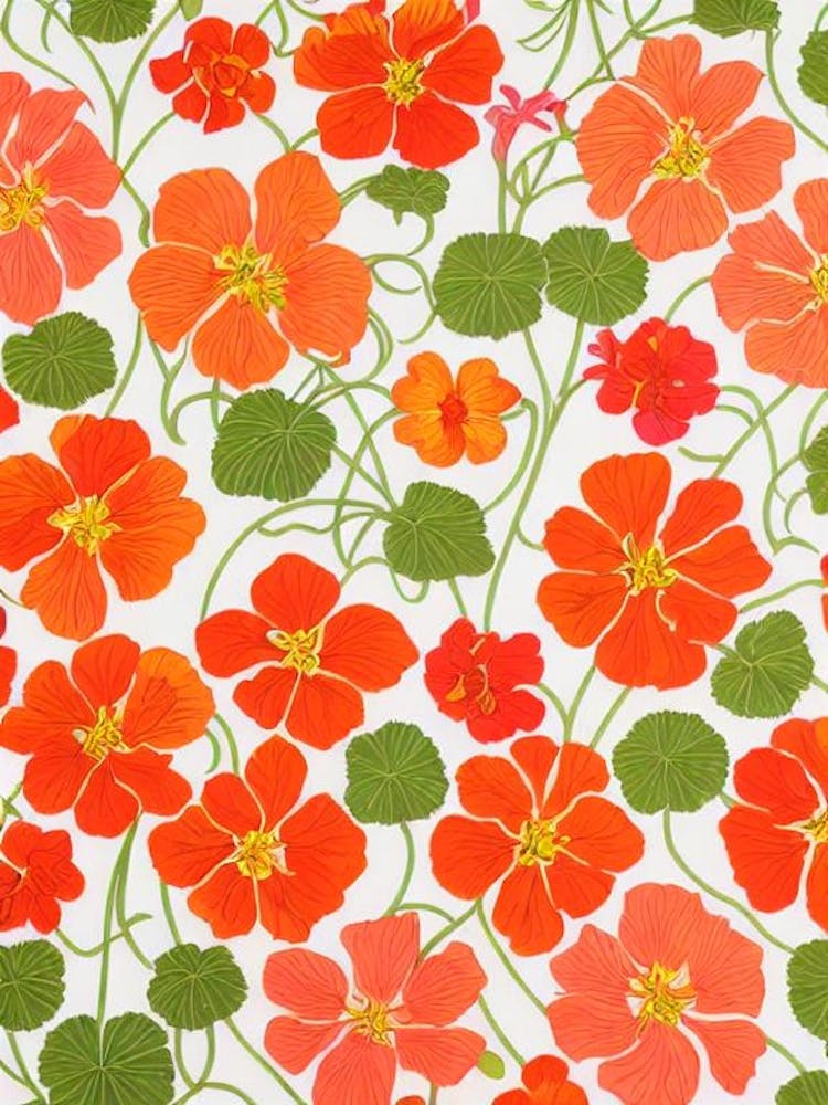 Nasturtium Floral Print Warm Tones 1 Flower