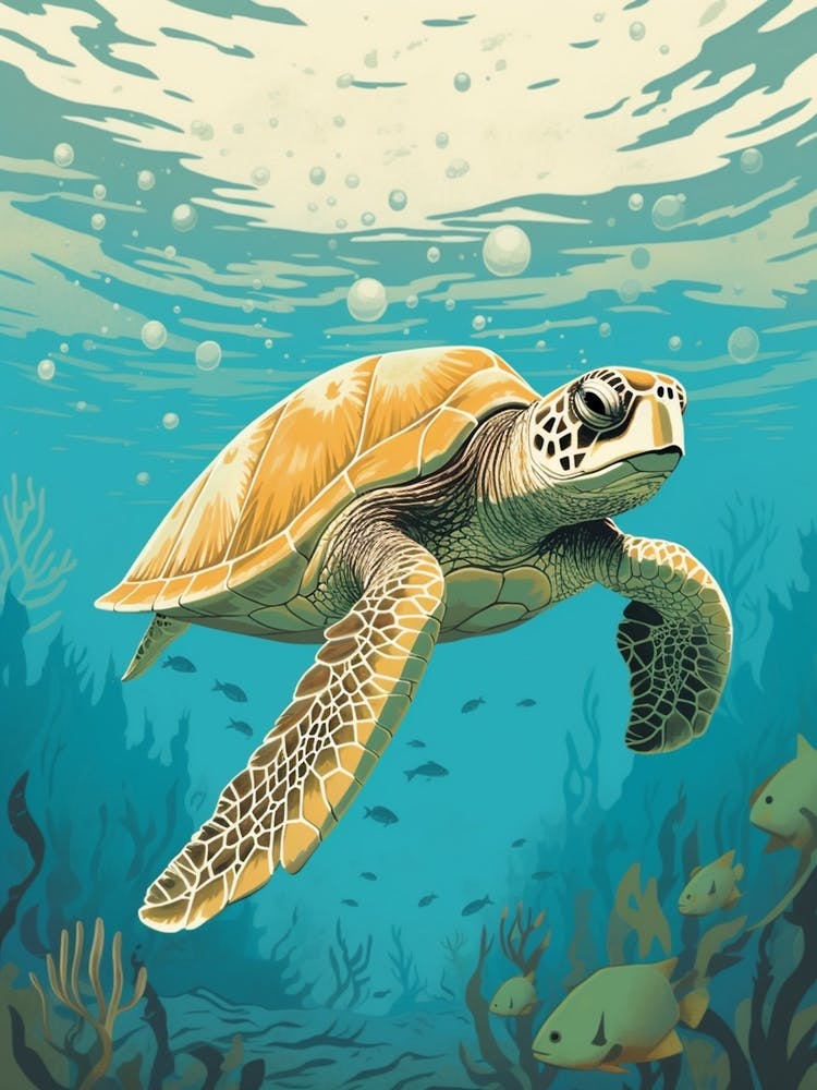 Block Colour Turtle Swimming Aqua 9