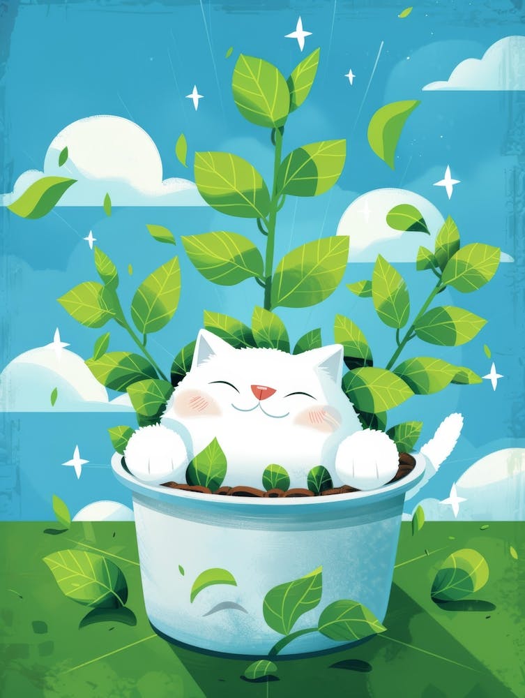 Cat In A Pot 1