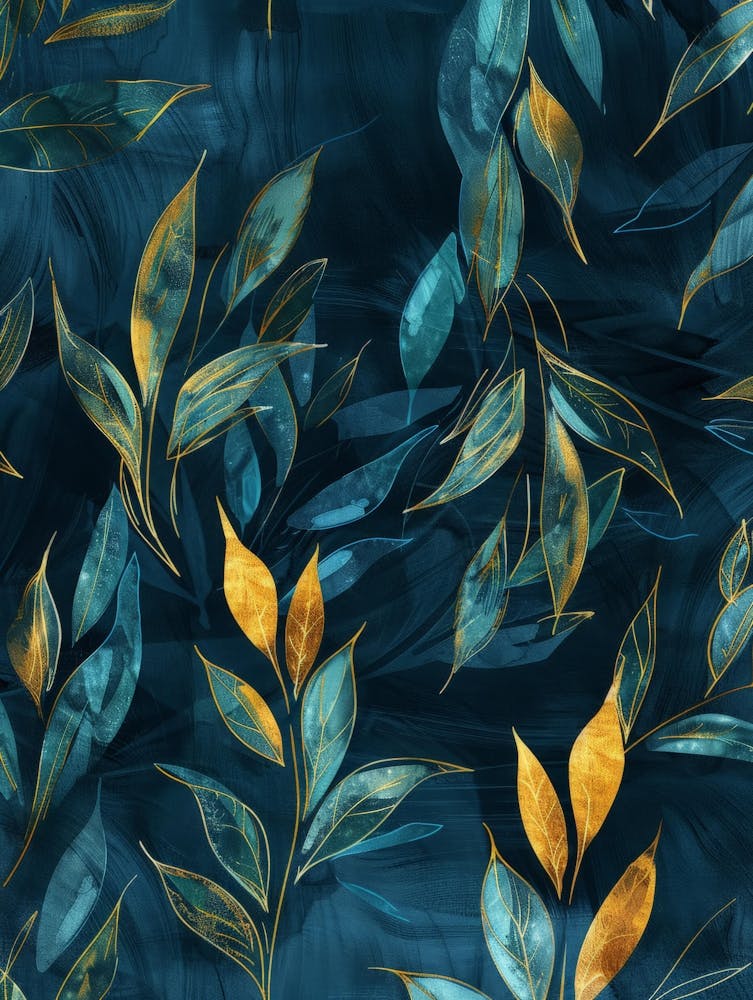 Gold Leaves On A Blue Background 1