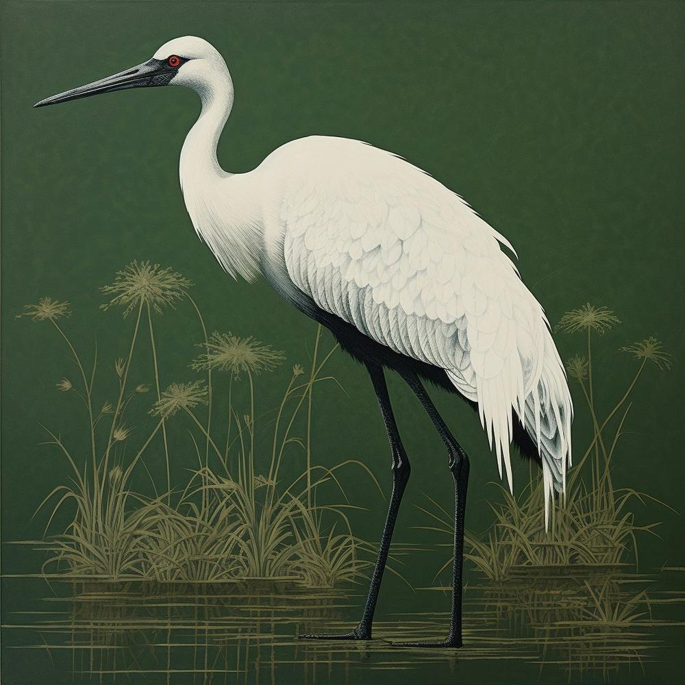 Ohara Koson Inspired Bird Painting Crane 4 Square