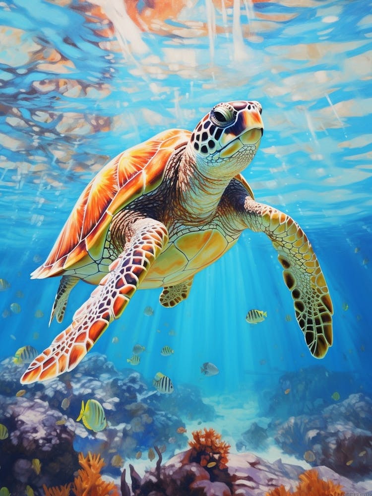 Sea Turtle Ocean And Reflections 3