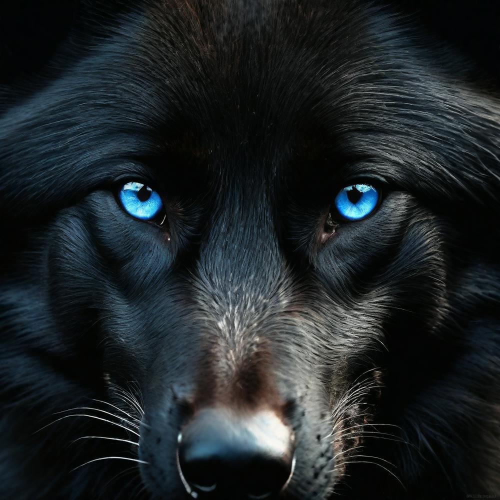 Black Wolf With Blue Eyes