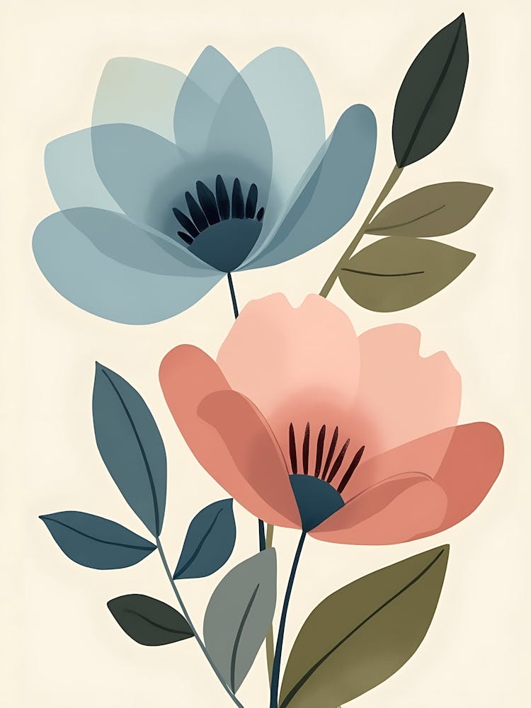 Subtle Beige and Blush Floral Artwork