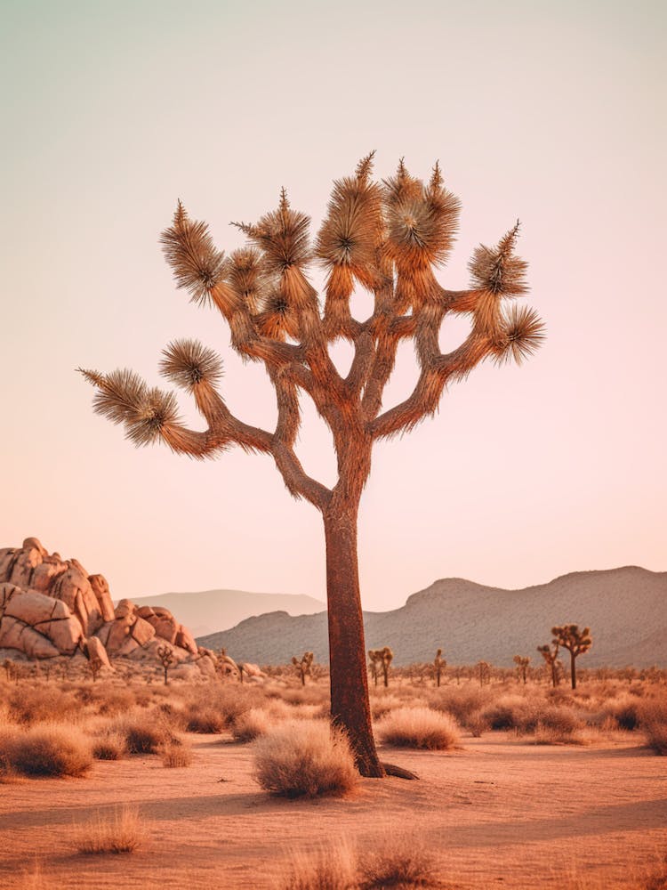 Photograph Of A Joshua Tree At Dusk In A Sandy Desert 3