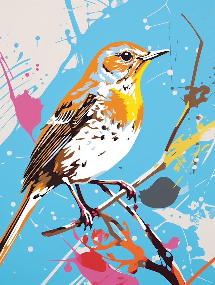 Andy Warhol Style Bird Hermit Thrush 4