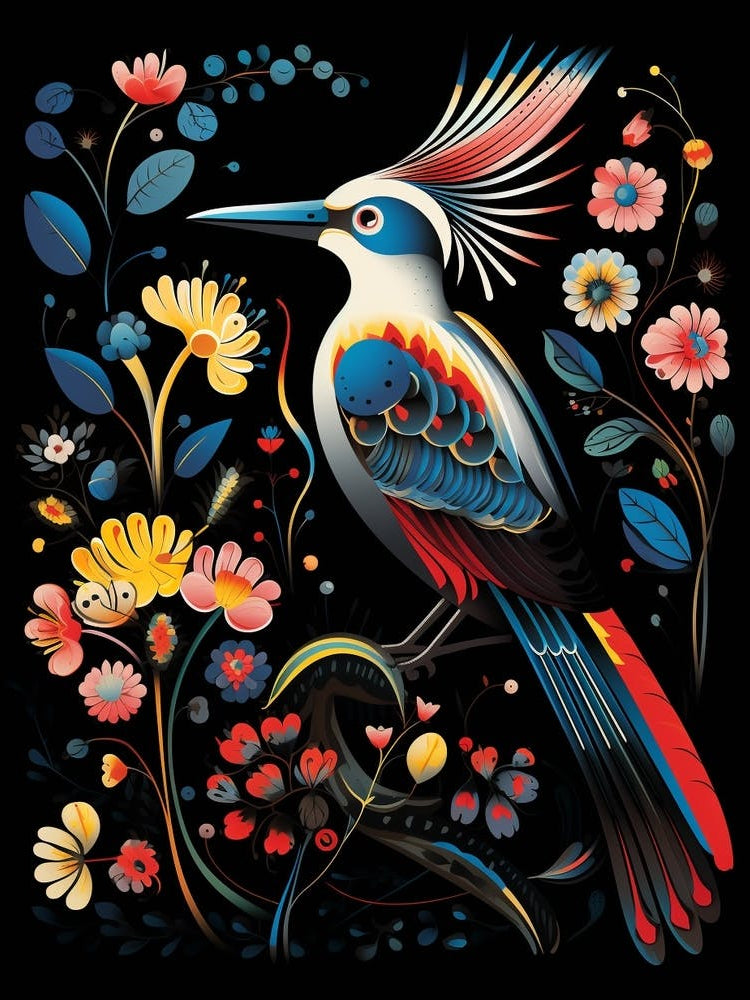 Folk Bird Illustration Woodpecker 1