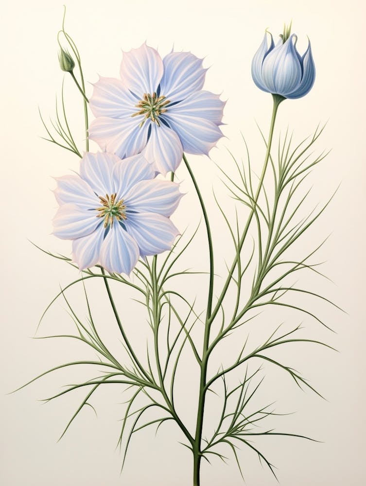 Floral Illustration Love In A Mist Nigella 1