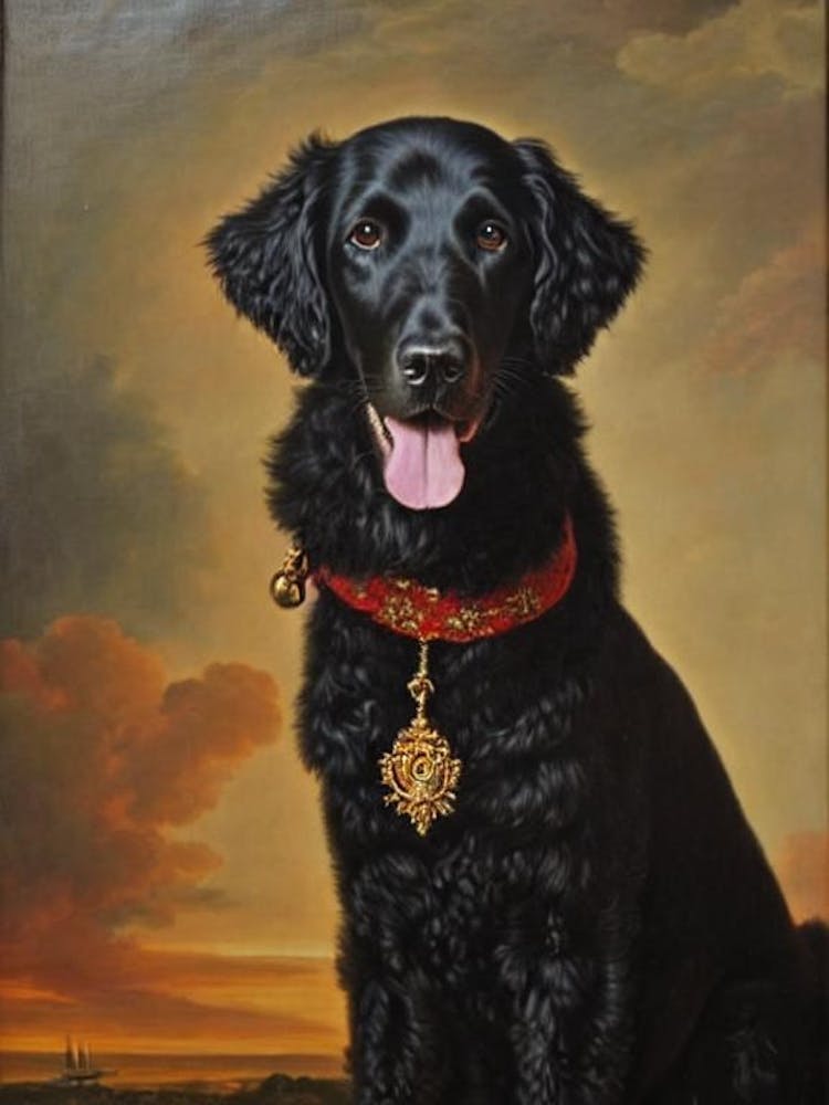 Curly Coated Retriever Renaissance Portrait Oil Painting