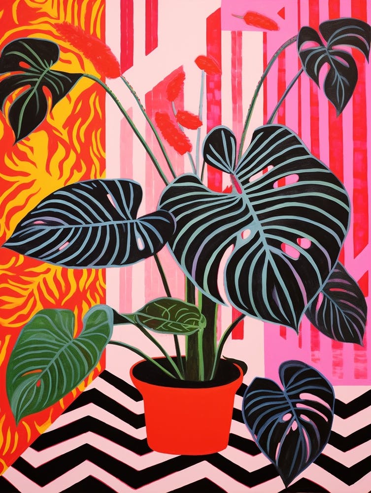 Pink And Red Plant Illustration Calathea 1