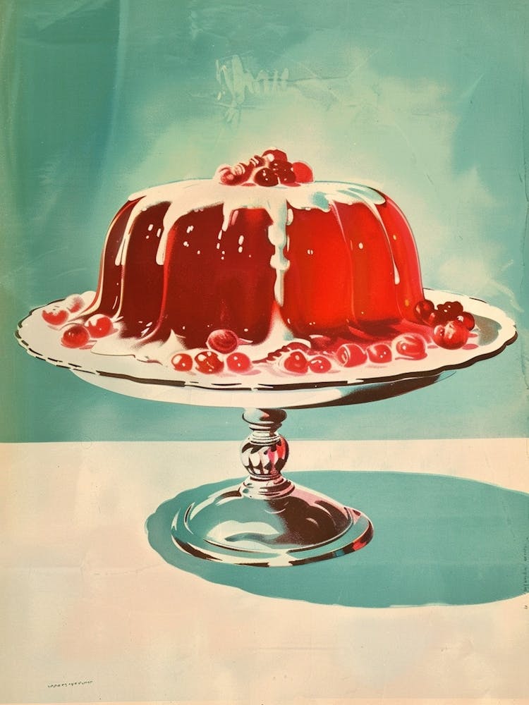 Red Jelly With Cherries Vintage Cookbook Style Illustration