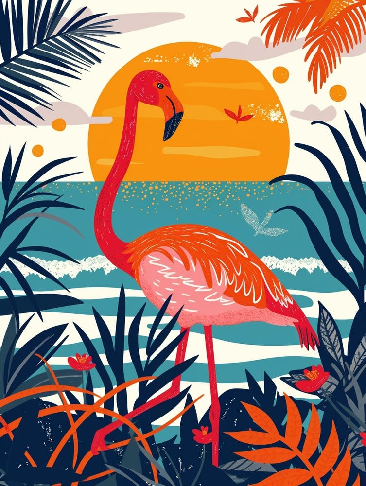 Greater Flamingo Rio Lagartos Yucatan Mexico Tropical Illustration 5