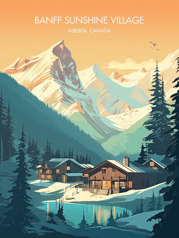 Poster Of Banff Sunshine Village   Alberta, Canada   Colorado, Usa, Ski Resort Illustration 3