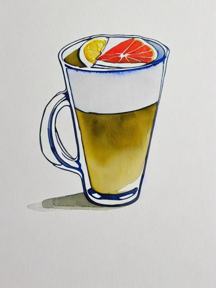 Hot Toddy Minimal Line Drawing With Watercolour Cocktail Poster