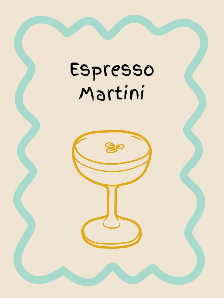 Espresso Martini Doodle Poster Teal & Orange