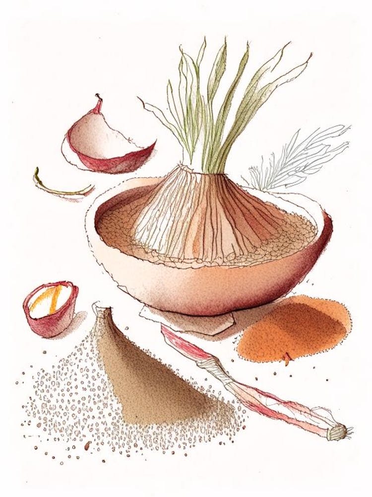Onion Powder Spices And Herbs Pencil Illustration 1