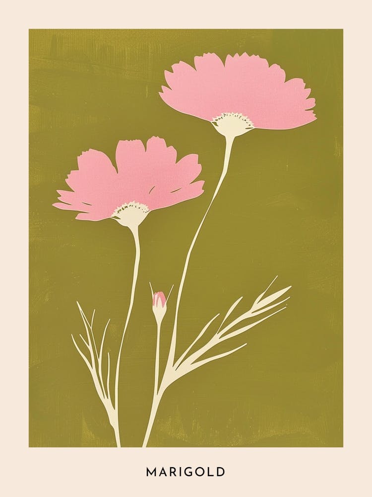 Pink & Green Marigold 3 Flower Poster