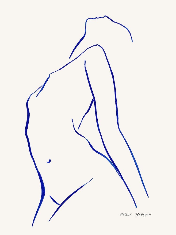 Minimal Blue Female Line Drawing Looking Up