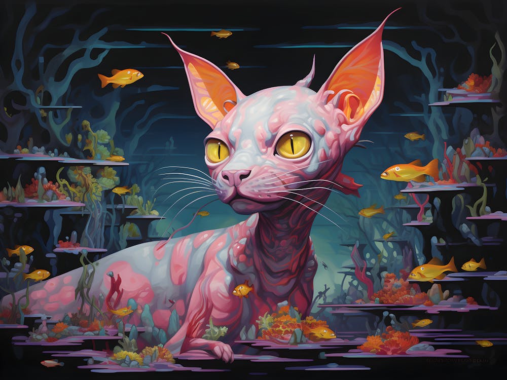 Sphynx Cat Swimming In The Sea