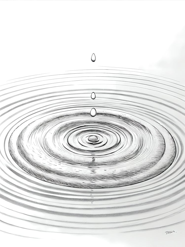Minimalist Ink Sketch Of Water Ripples Radiating