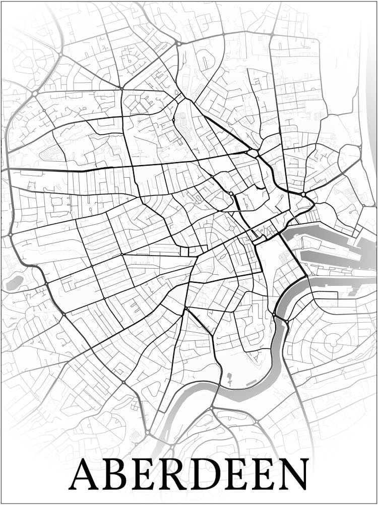 Aberdeen, Scotland, Uk, City Map, Black And White Fade Design