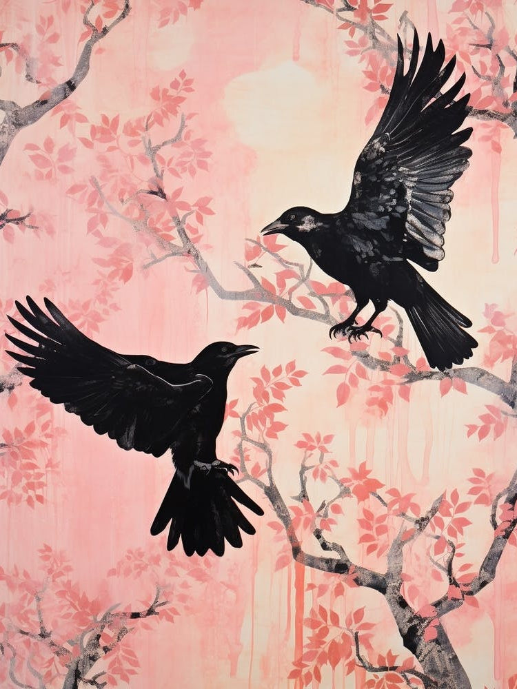 Vintage Japanese Inspired Bird Print Raven 2