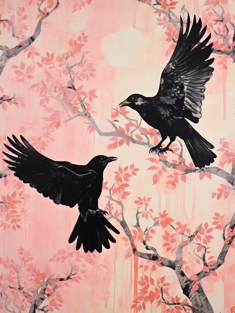 Vintage Japanese Inspired Bird Print Raven 2