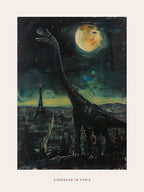 Dinosaur Paris Landscape Painting Poster