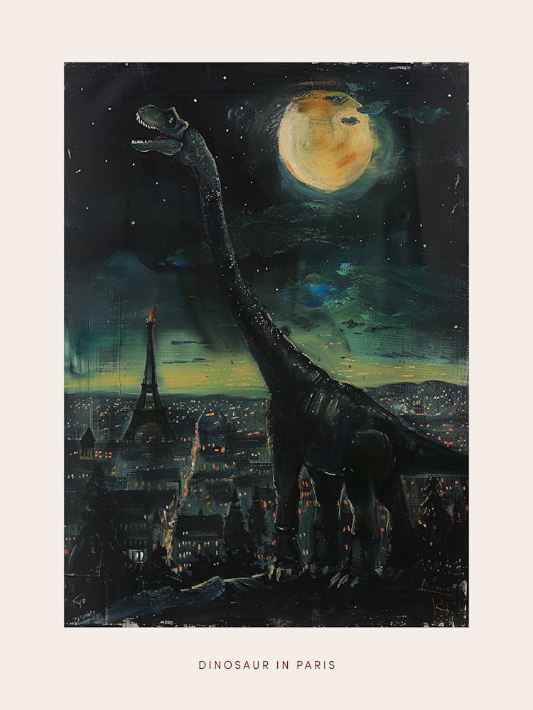 Dinosaur Paris Landscape Painting Poster