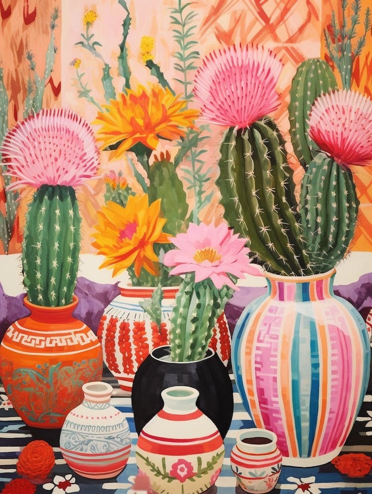 Cactus Painting Maximalist Still Life Hedgehog Cactus 1
