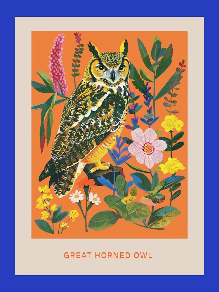 Spring Birds Poster Great Horned Owl 1